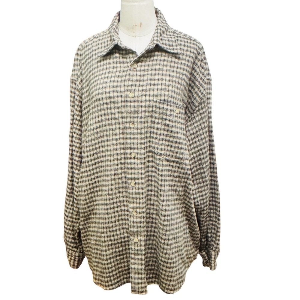 GENIUS Mens Plaid Button Up Shirt Long Sleeve 100% Cotton XL